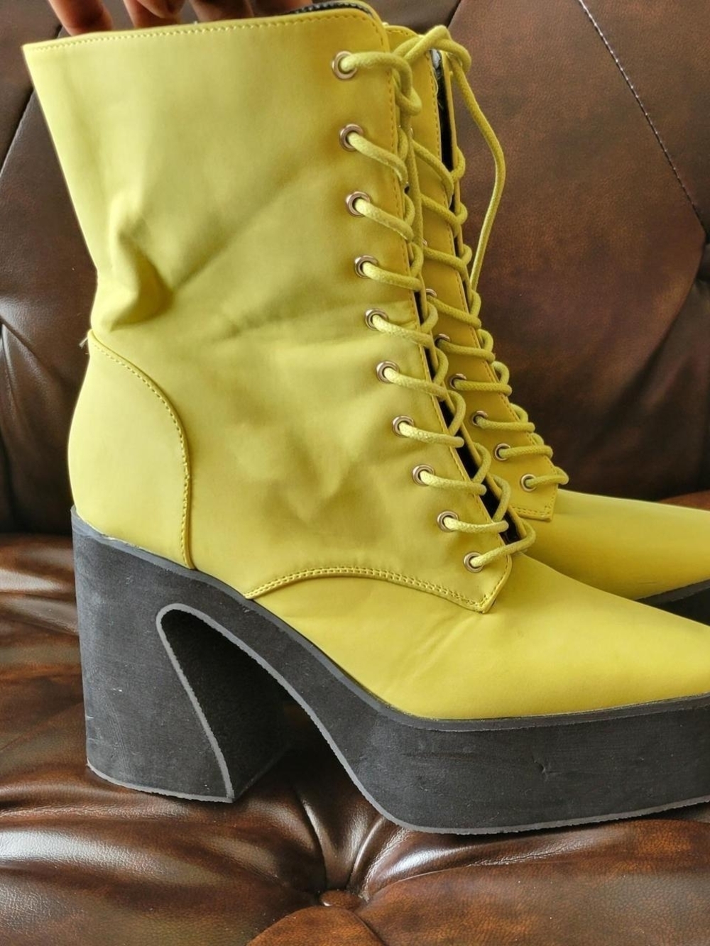 Dolls Kill Yellow Lace-Up Platform Ankle Boots - Picture 3 of 4